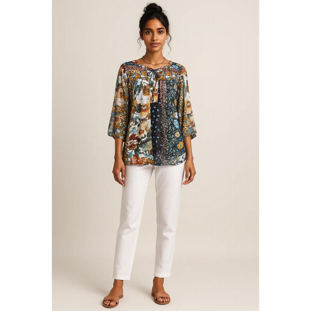 NWT Avenue Plus Floral Patchwork Boho Semi Sheer Layered Blouse Size: 14/16 (1X)